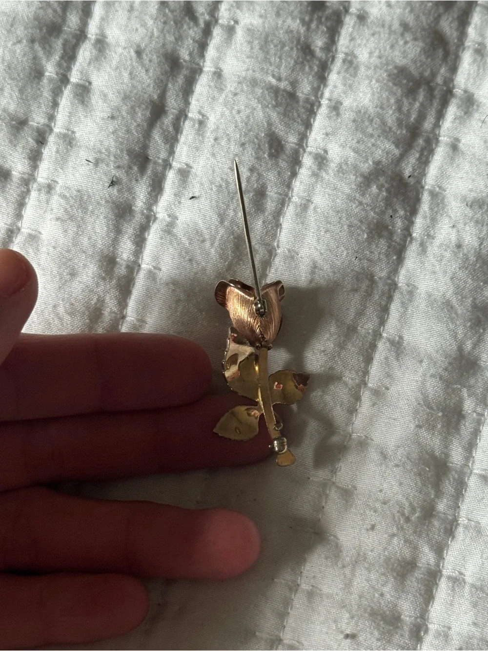 Vintage Single Rose Brooch Pin – Brushed Two-Tone Rosebud Floral Lapel Pin “1.5”